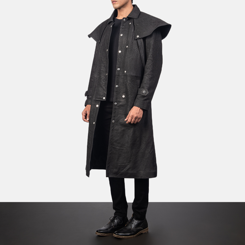 Men's Maverick Black Leather Duster